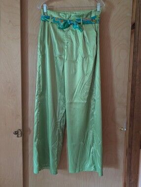 Shein Green Wide-Leg Pants with Vintage Teal Scarf Belt